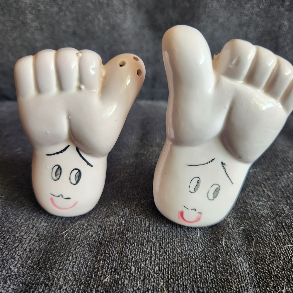 Whimsical White Ceramic Feet Shakers